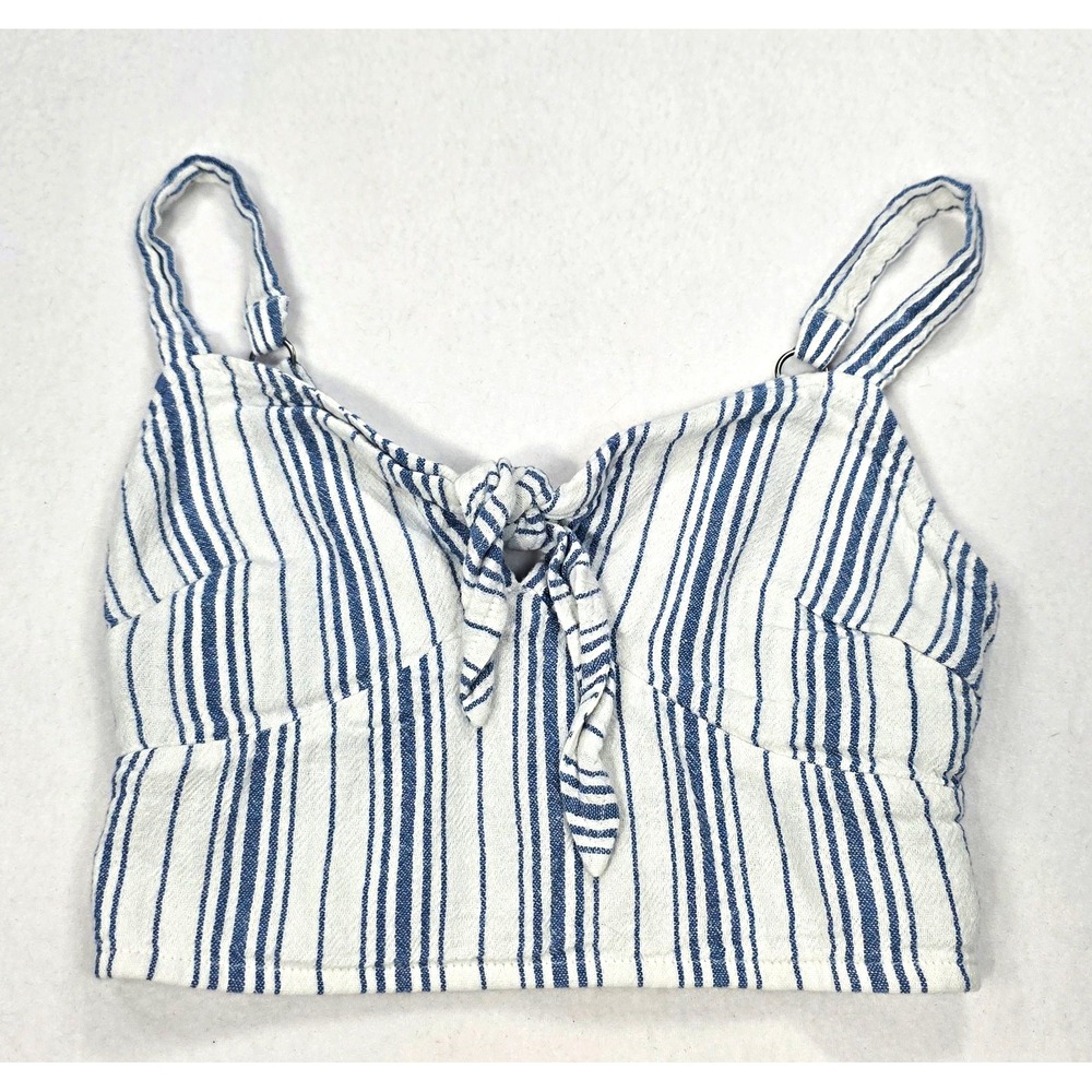 Hollister Women's XS Blue White Striped Tie Front Adjustable Strap Crop Tank